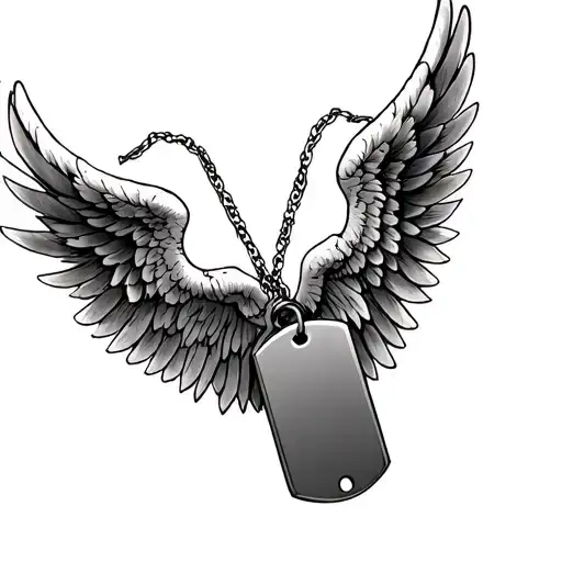 Angel wings and military dog tag tattoo design idea