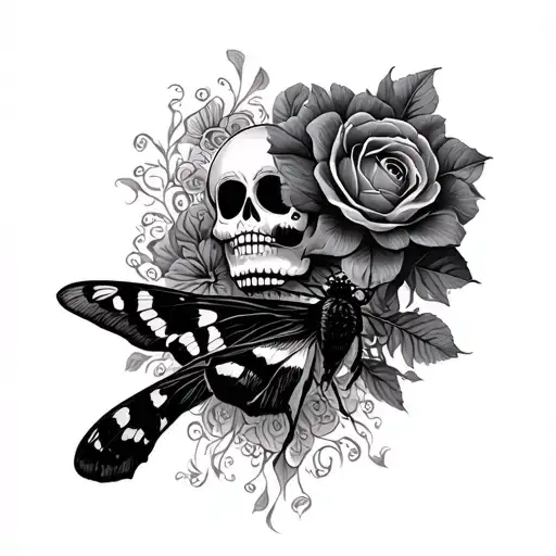 Day Of The Dead cane and moth perched tattoo design idea