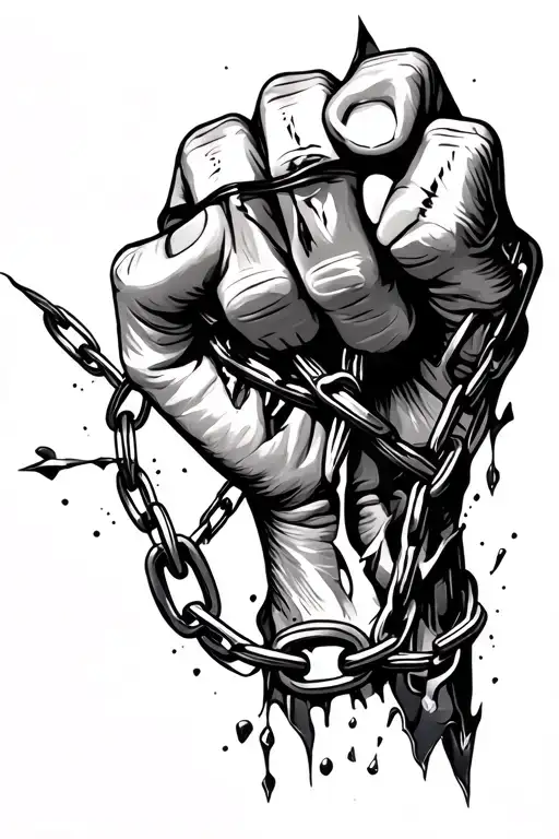 severed chain one fist breaking free tattoo design idea