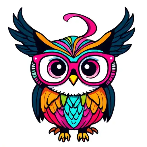 very cute and colorful owl with glasses nerfy tattoo design idea