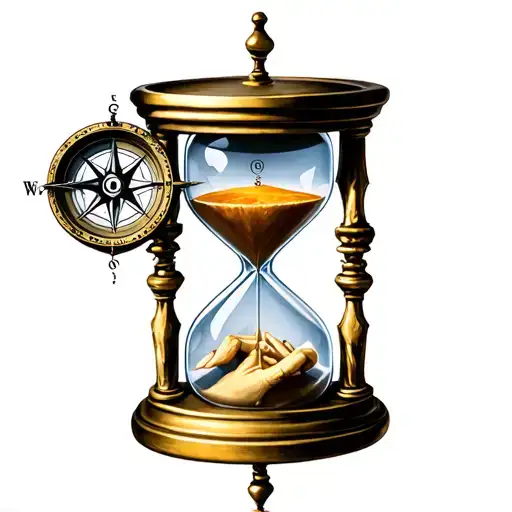 "Memento Vivere" "Memento Vivere" "Memento Vivere" hourglass with compass and skeleton hand tattoo design idea