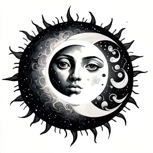 Sun with moon tattoo design idea