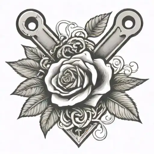 A tattoo of a wrench and a rose intertwined, symbolizing the balance between your occupation as a plumber and your love for your wife tattoo design idea