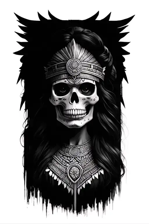aztec skull princess tattoo design idea