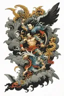 heaven with angels fighting demons tattoo design idea