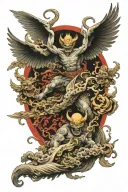 heaven with angels fighting demons tattoo design idea