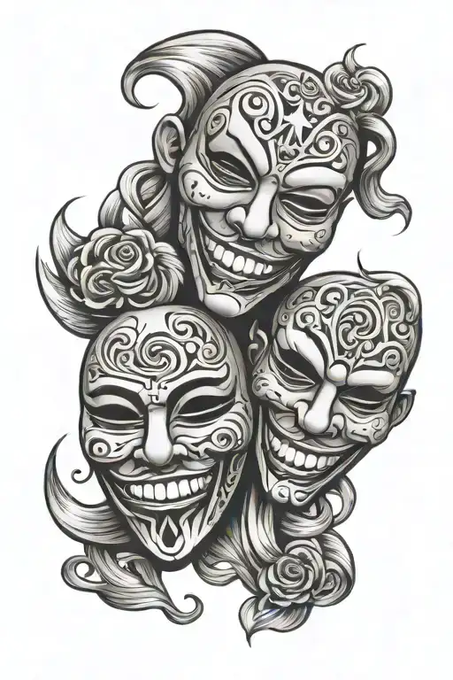 1 happy and 1 sad face mask tattoo design idea