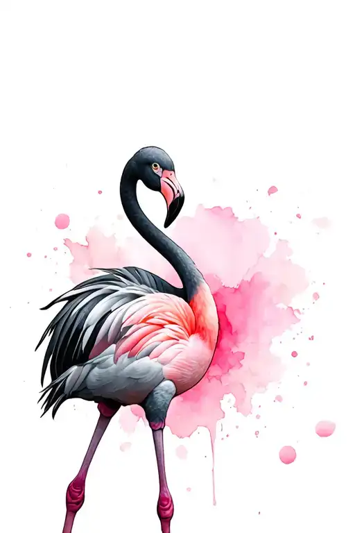 Black and gray full body flamingo with a pink background tattoo design idea