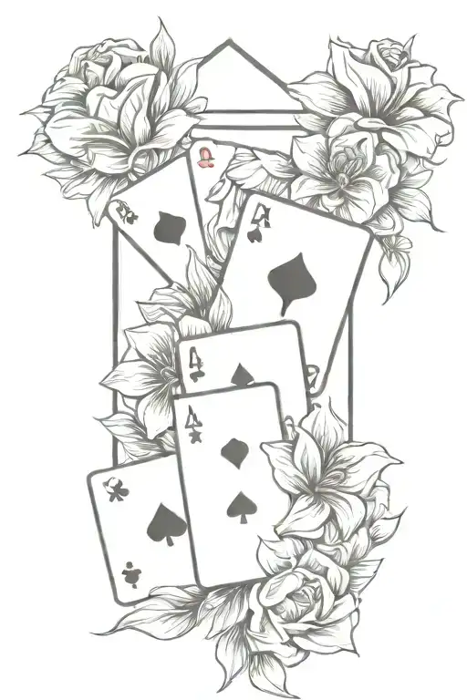 Flowers with playing cards forming the shape tattoo design idea
