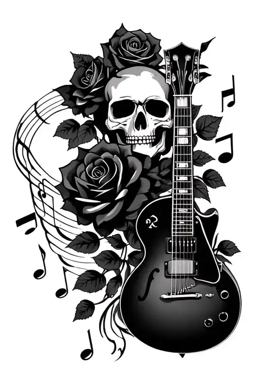 guitar skull roses music note key signature tattoo design idea