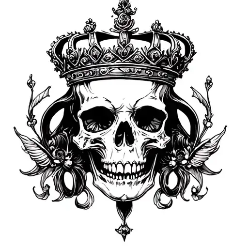 Queens Crown aries skull black only tattoo design idea