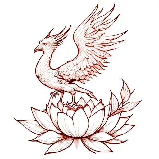 phoenix rising from lotus flower tattoo design idea