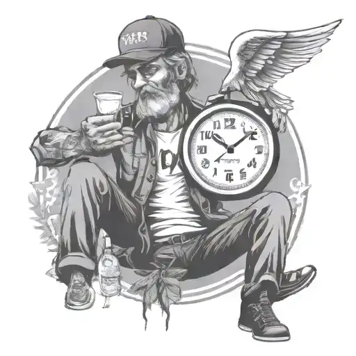 bad boy angel rolling weed drinking backward clock im ok mama bong  beer whiskey baseball cap #23 tattoo design idea