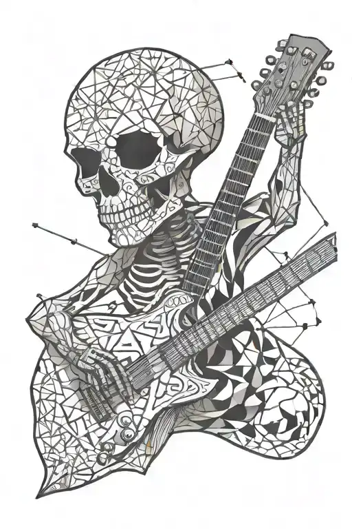 skeleton play guitar tattoo design idea