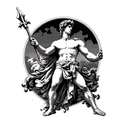 Greek god Adonis with spear. Classical style.  tattoo design idea