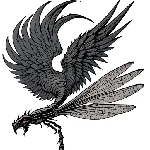 dagger Scorpion tail dragon fly wings with phoenix  tattoo design idea