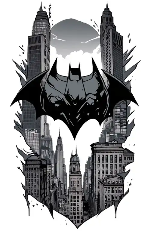 Batman symbol with nyc skyline and Madison square garden inside  tattoo design idea