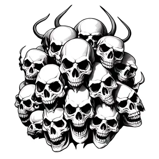 a pile of monster skulls tattoo design idea