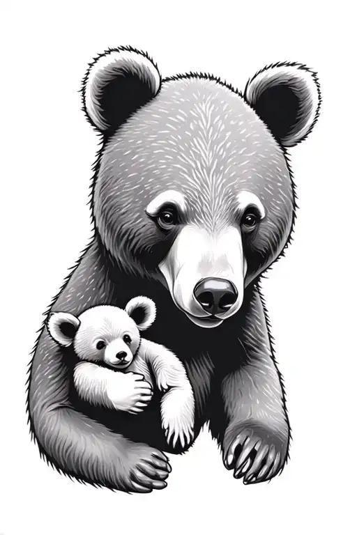 mama bear holding baby bear tattoo design idea