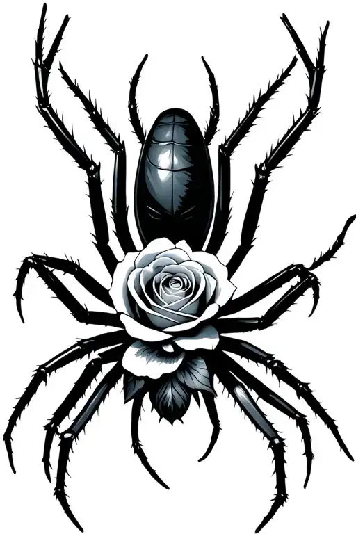 black widow spider with rose as its rear tattoo design idea