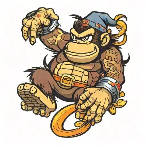 grafic color donkey kong tattoo design idea