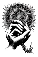 baby hand intertwined with Scandinavian Web of Wyrd, intricate and detailed, minimalist, forearm tattoo design tattoo design idea