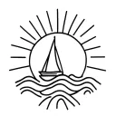 bright sun with rays. sailing boat with waves tattoo design idea