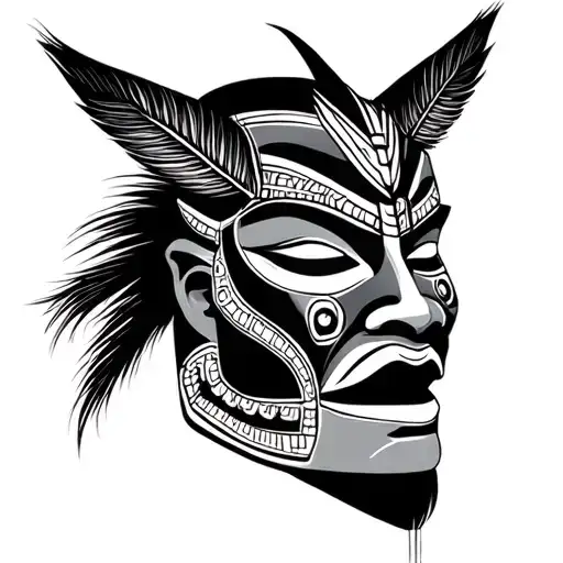 Japanese with a African mask tattoo design idea