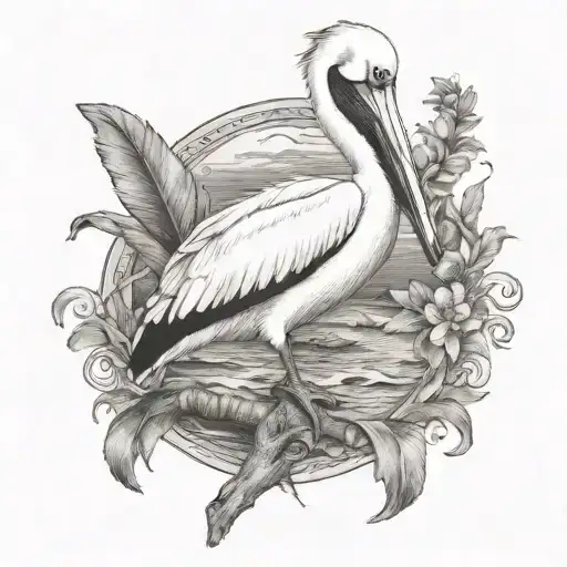 pelican standing on a fur de lis tattoo design idea