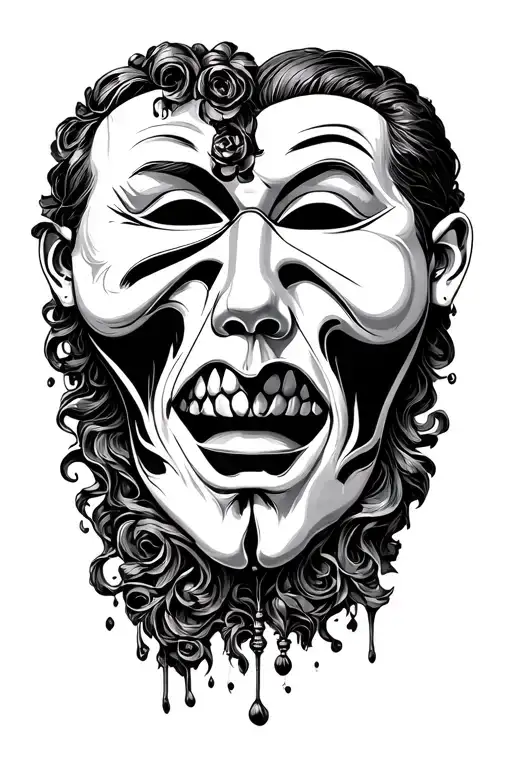 tragedy and comedy masks one tattoo design idea
