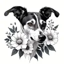 whippet dog smelling flowers tattoo design idea