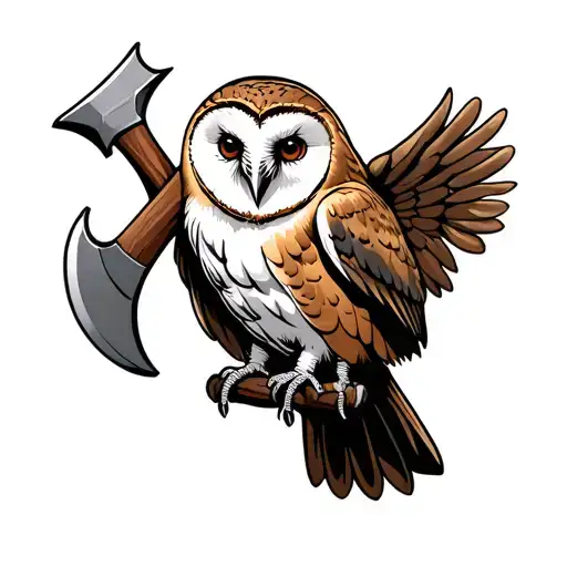 Barn owl holding an axe tattoo design idea