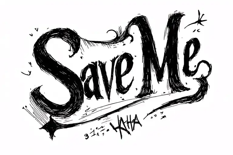 Save Me written in a sketchy font like someone sketched. kind of like how the joker writes HAHA. small tattoo design idea