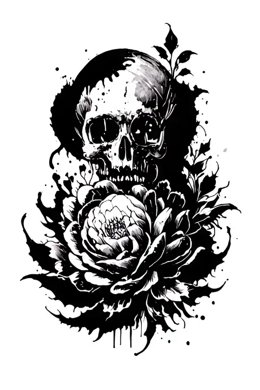 High contrast brush-like strokes dark aesthetic surrealist gothic blackwork otherworldly ornamental abstract sigilism tattoo design idea