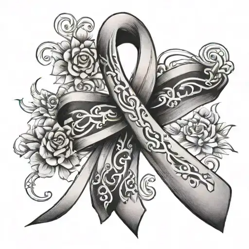 Brain Cancer ribbon stitched style tattoo design idea
