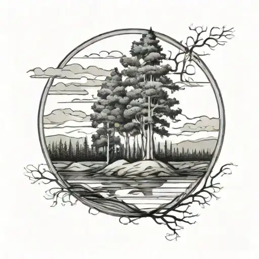 tree line with river flowing on forarm tattoo design idea