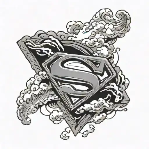 Superman logo wrapped in clouds with text "In Loving Memory of Rob Hatton" tattoo design idea