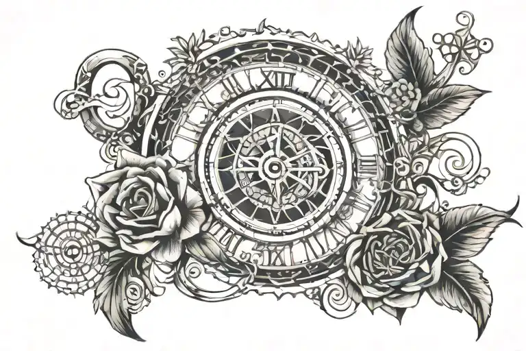 Evil Eye, sagittarius Sign, , And Flower Of Life With Clock In Roman Numerals Tattoo tattoo design idea