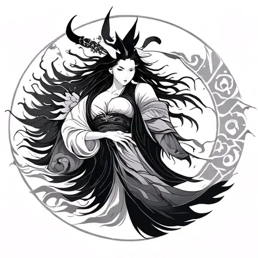 Amaterasu Japanese half sleeve tattoo design idea