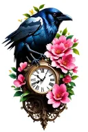 Perfect 👌 Here is the prompt optimized in French for your variant 2 (Raven tattoo + cracked clock + Sakura). You po tattoo design idea
