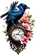 Perfect 👌 Here is the prompt optimized in French for your variant 2 (Raven tattoo + cracked clock + Sakura). You po tattoo design idea