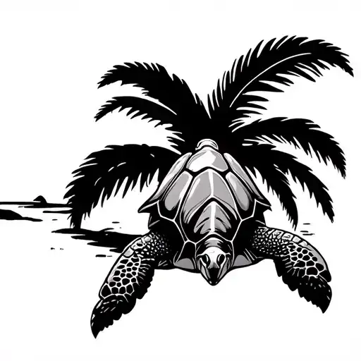 turtle beach palm tree growing tattoo design idea