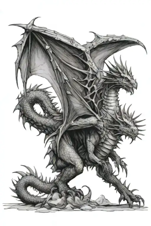 i want a spine tattoo of tairn the dragon from the book fourth wing. i want tairn to have big wings and spikes all over  tattoo design idea