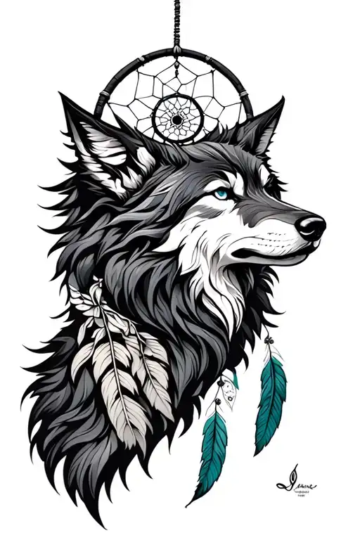 Fenrir Wolf dreamcatcher tattoo design idea