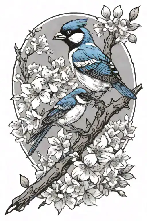 Taiwanese blue magpie among sakura tattoo design idea
