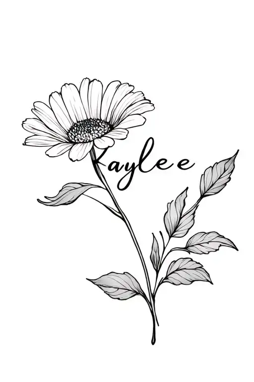 march birth flower, the stem makes my daughter's side profile and continues to say Kaylee in cursive tattoo design idea