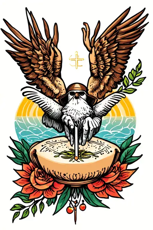 American traditional tattoo design that combines the practices of Christianity of prayer, fasting, generosity, solitude  tattoo design idea