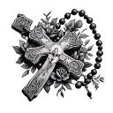 rosary beads and cross intertwined tattoo design idea