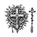 rosary beads and cross intertwined tattoo design idea