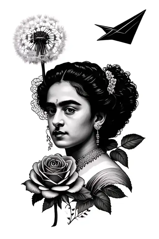Frida Kahlo, Arthur Rimbaud, Dandelion, Rose, Heart, Paper plane, Music, Poetry, Art tattoo design idea